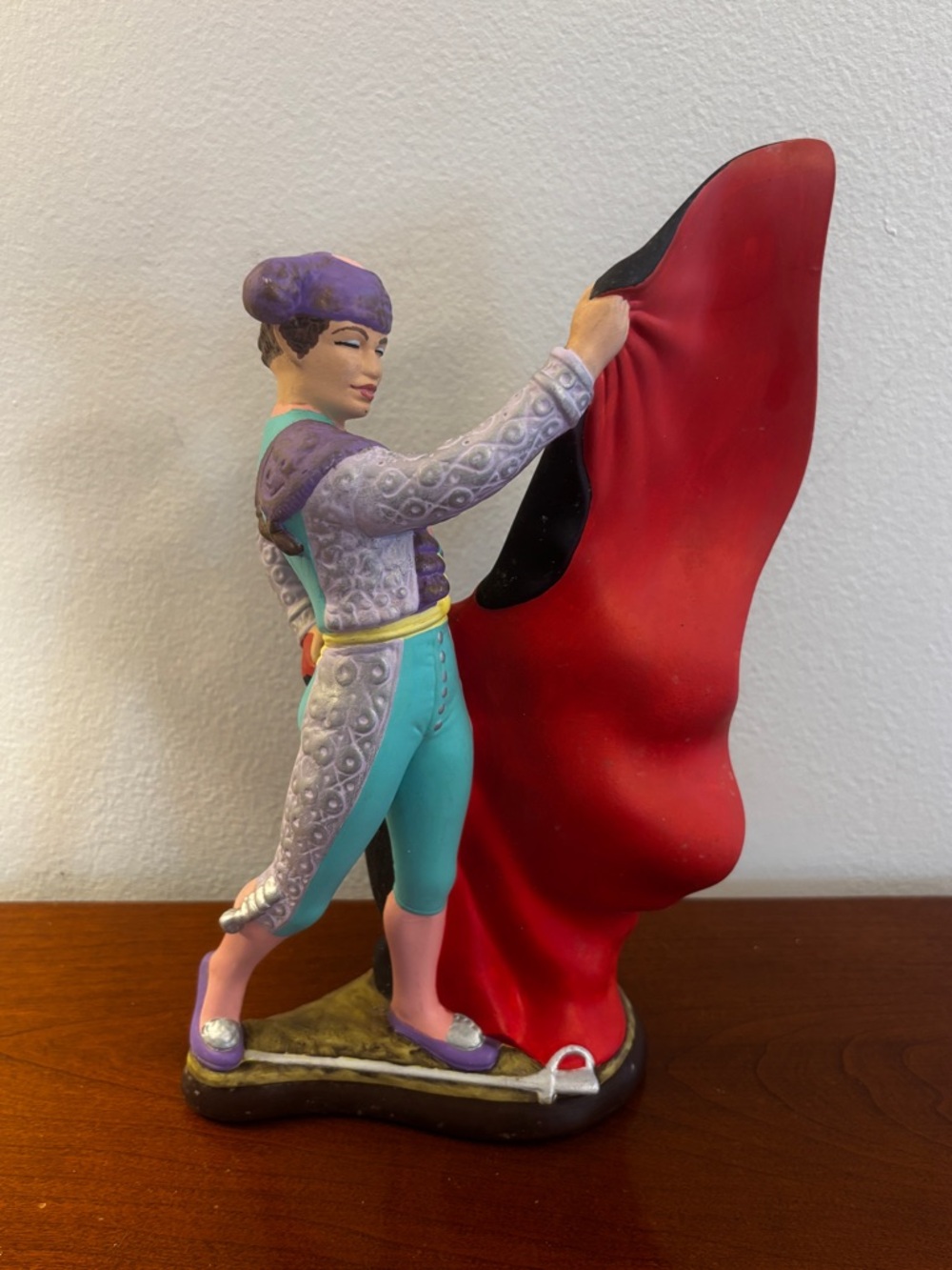 Vintage Matador Figurine Bullfighter Statue Red Cape Spanish Decor